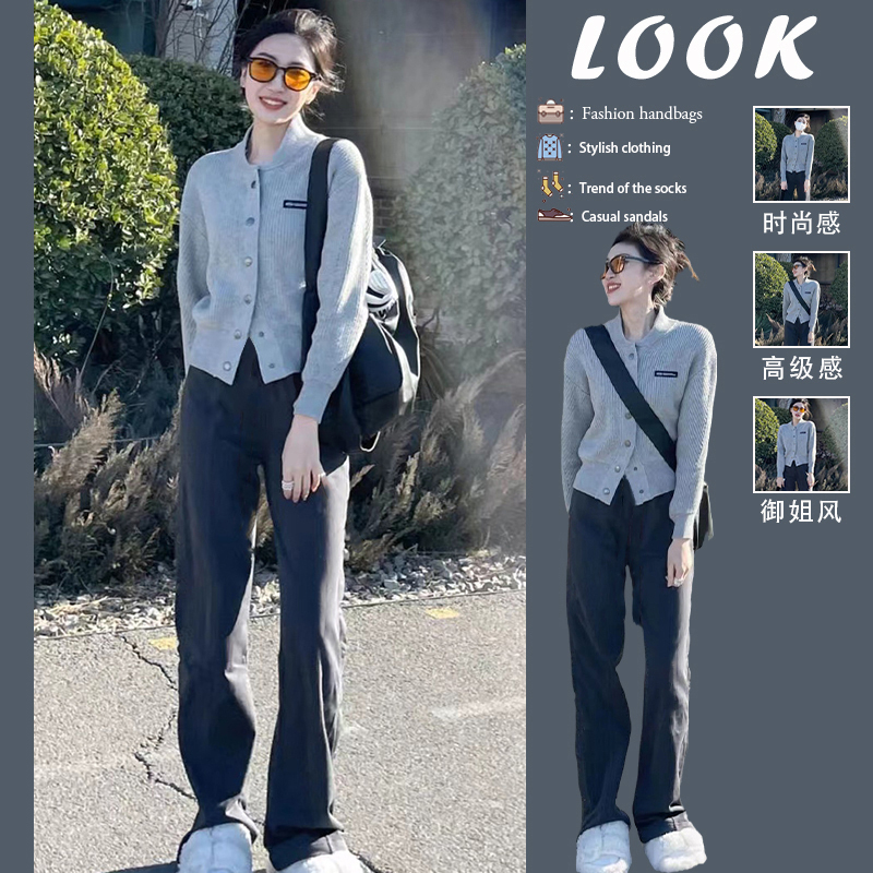 灰色针织毛衣开衫女秋冬季小上衣内搭打底衫女4922
