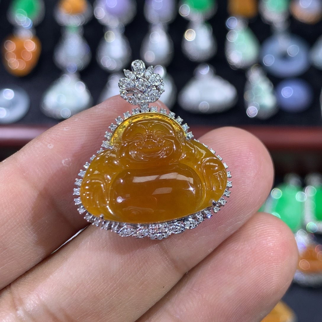 翡翠18K金镶嵌吊坠(不含链)