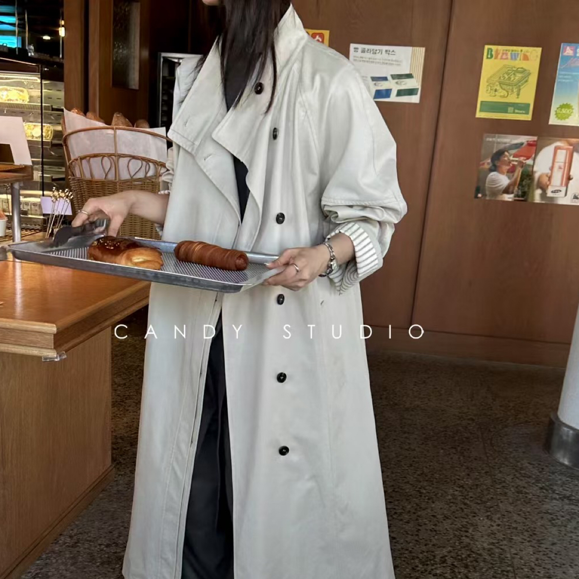 秋季新款韩系高级感长款收腰宽松风衣外套女