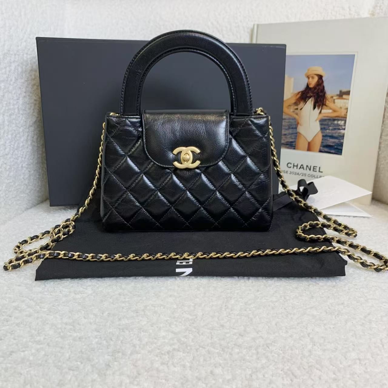 99新 Chanel/香奈儿 壹臻25C黑金牛kelly包大号 76662926
