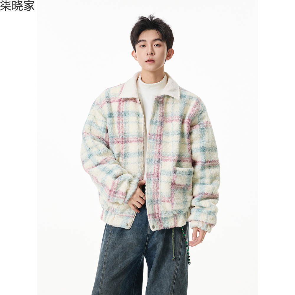 柒晓家MY846冬季新款复古格纹双面穿休闲复古夹棉男子运动时尚