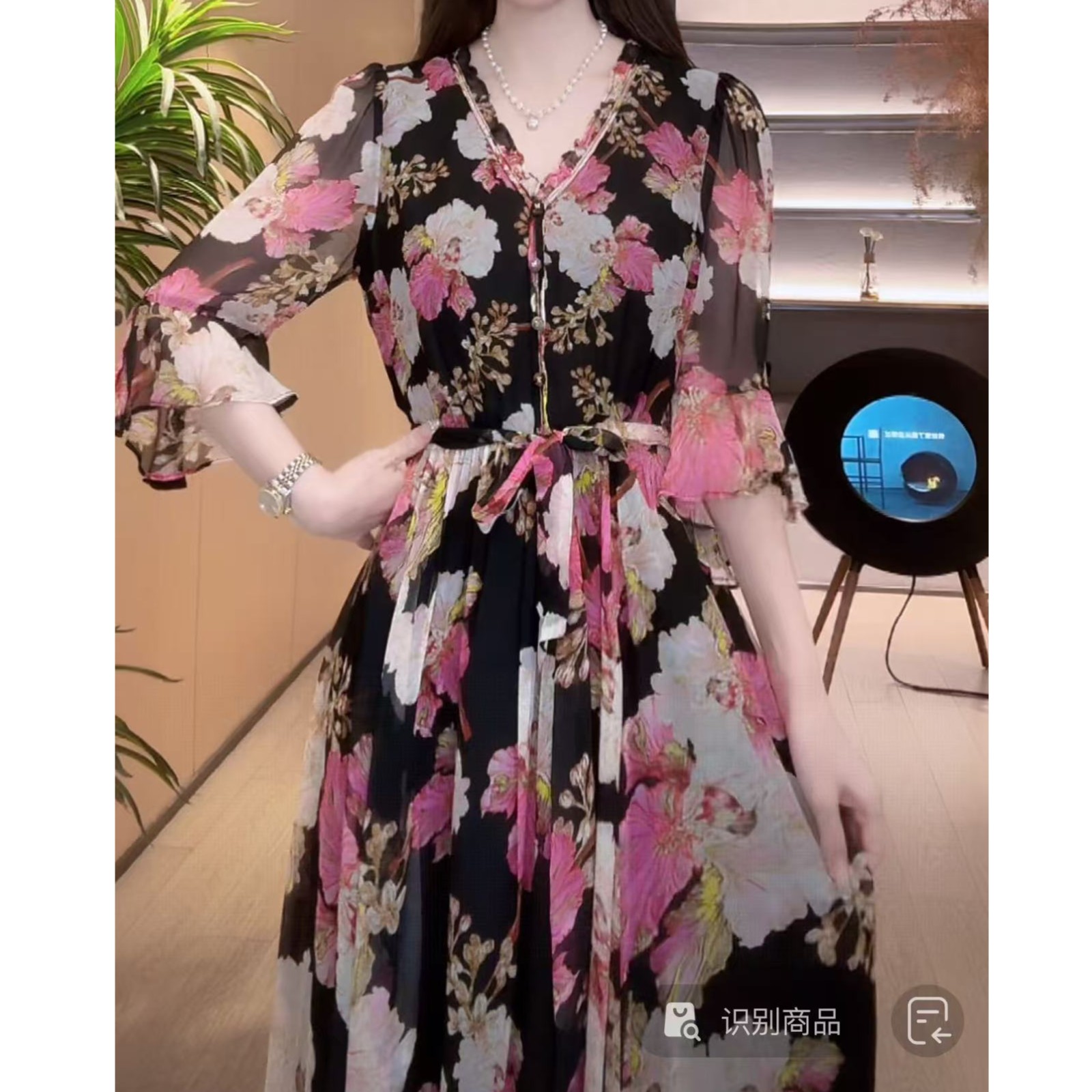 【深圳米熙儿】100%桑蚕丝夏季印花连衣裙1060