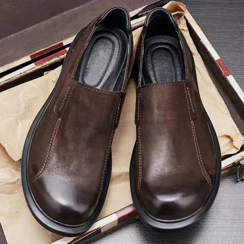 真皮透气时尚皮鞋男套脚2024秋季磨砂皮复古商务鞋百搭休闲鞋潮流
