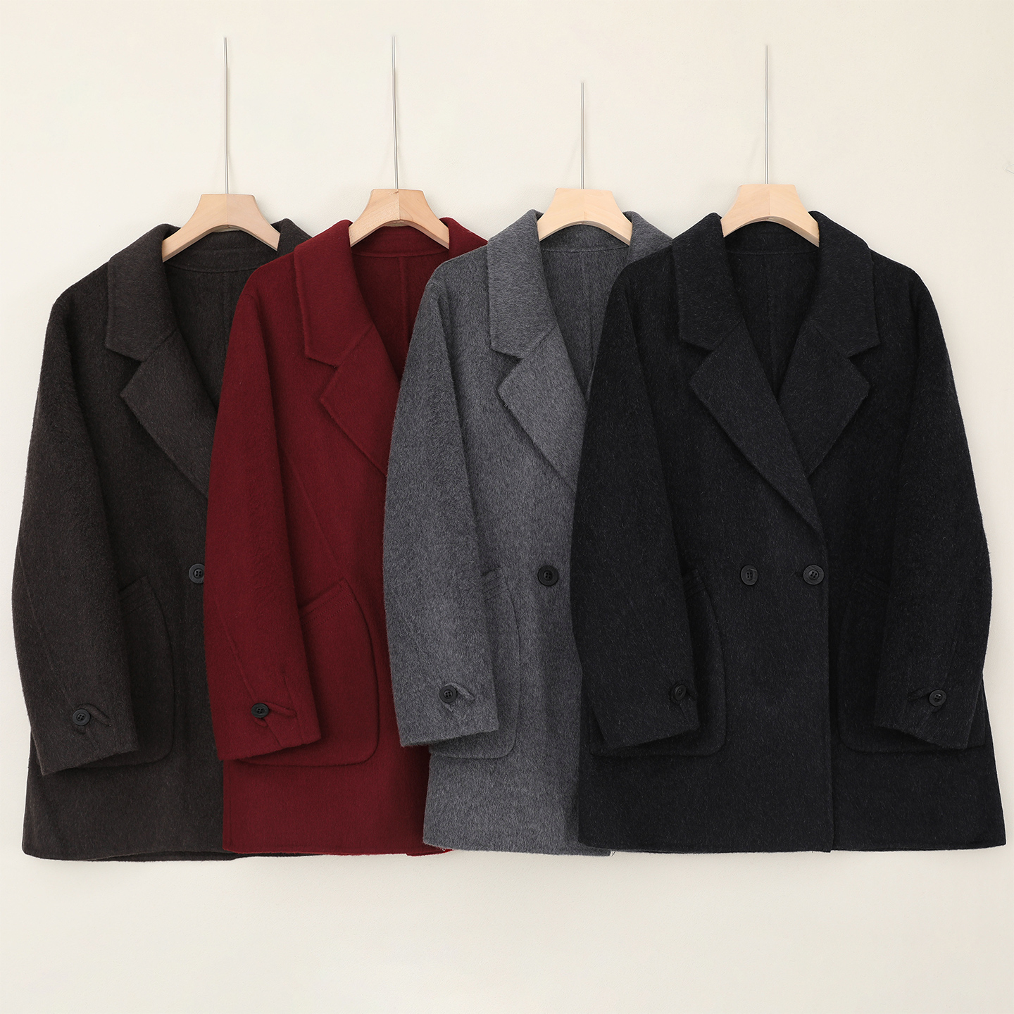 LANZIBES/蓝之蓓双面羊毛大衣中长款西装领高端羊毛呢外套C10451