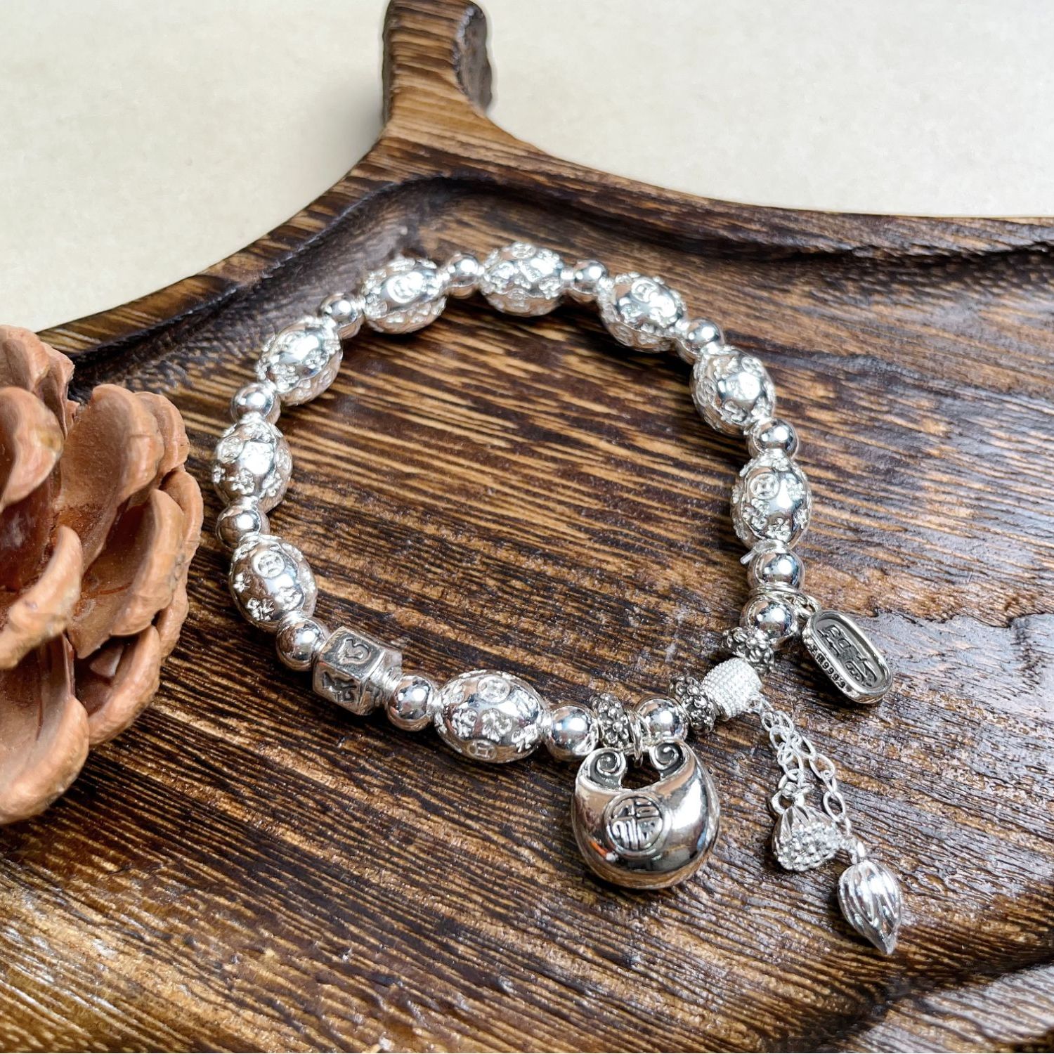 足银手链 六字箴言万福福袋福气满满时尚百搭手链