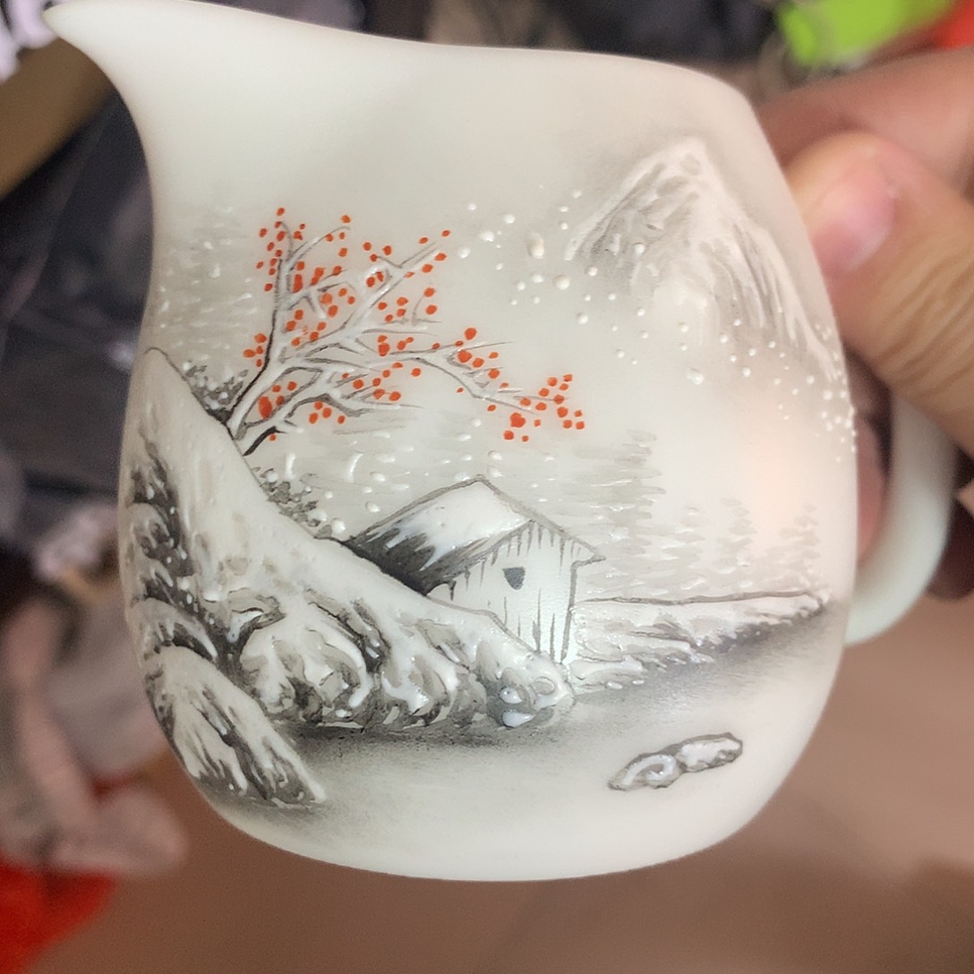 冰种素烧手绘公道杯