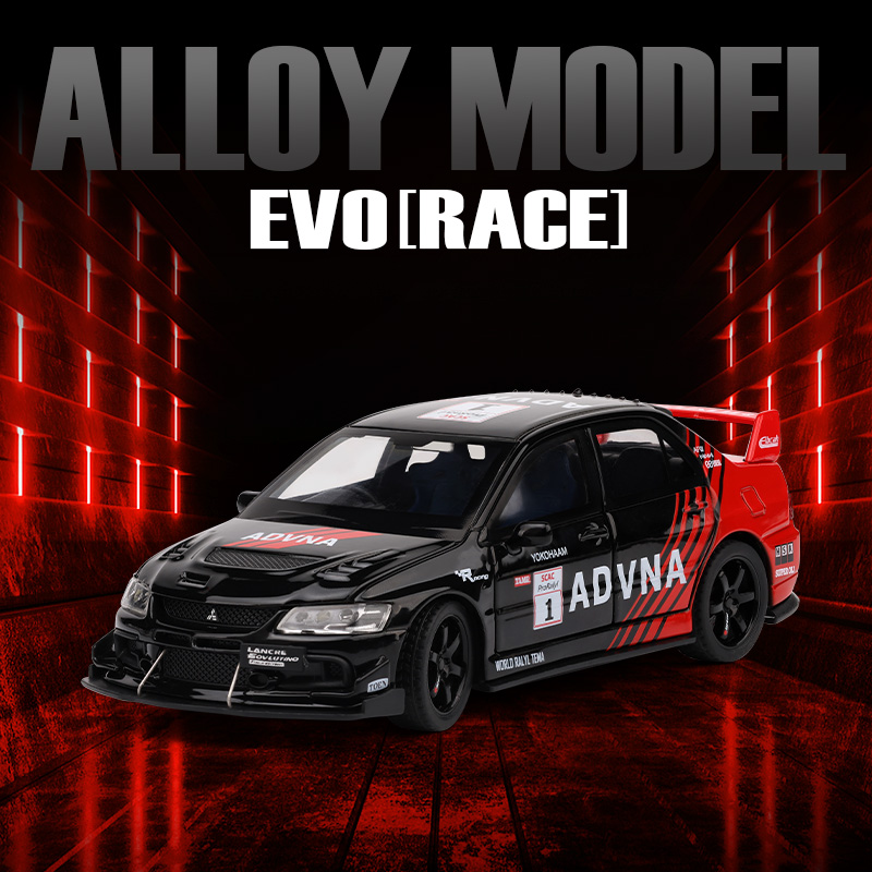 1/32兰瑟九代EVO9合金汽车模型回力声光玩具超跑仿真黑红涂装