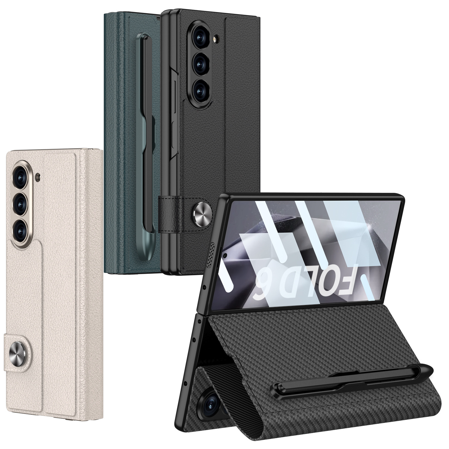 适用三星折叠屏Zfold65G翻盖皮套fold6手机壳笔槽新
