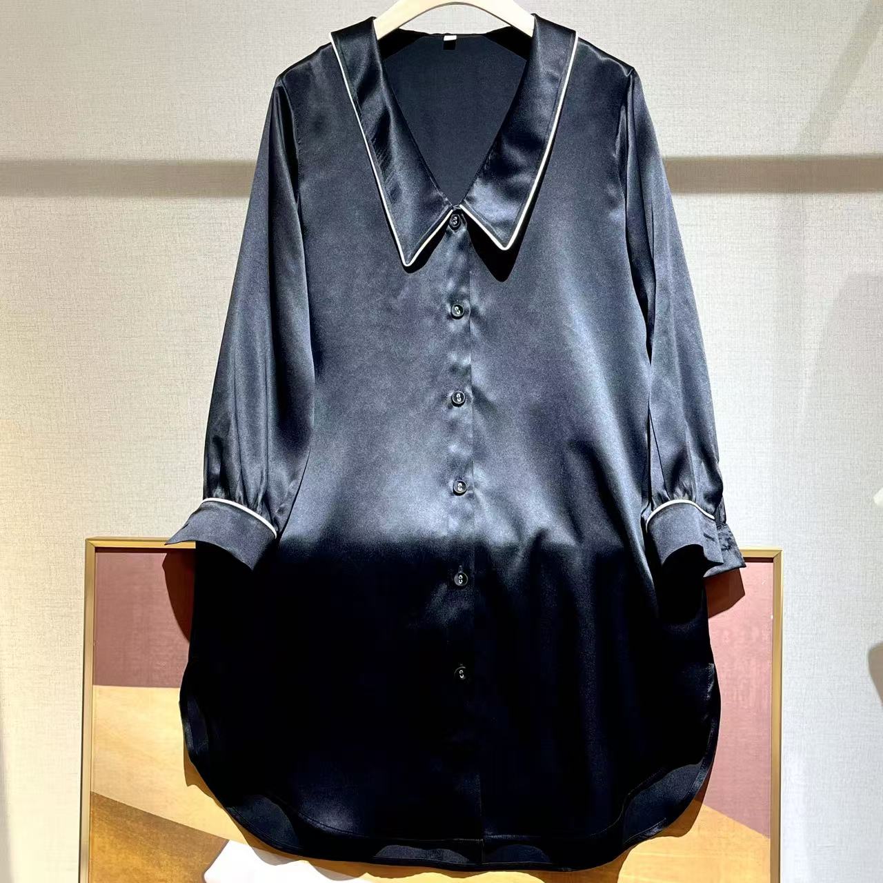 【睡衣工厂直销】透气舒服时尚宽松高级100%桑蚕丝衬衫裙S2313