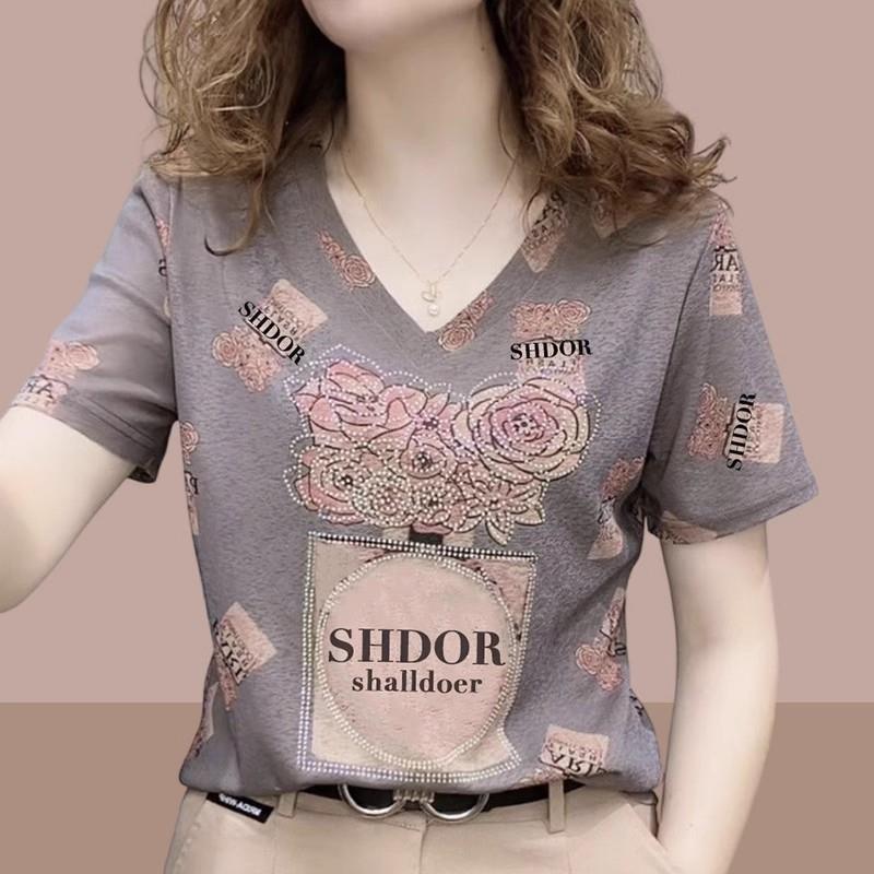 纯棉短袖恤女士2025夏新款休闲时尚洋气小衫短款上衣领减龄漂亮