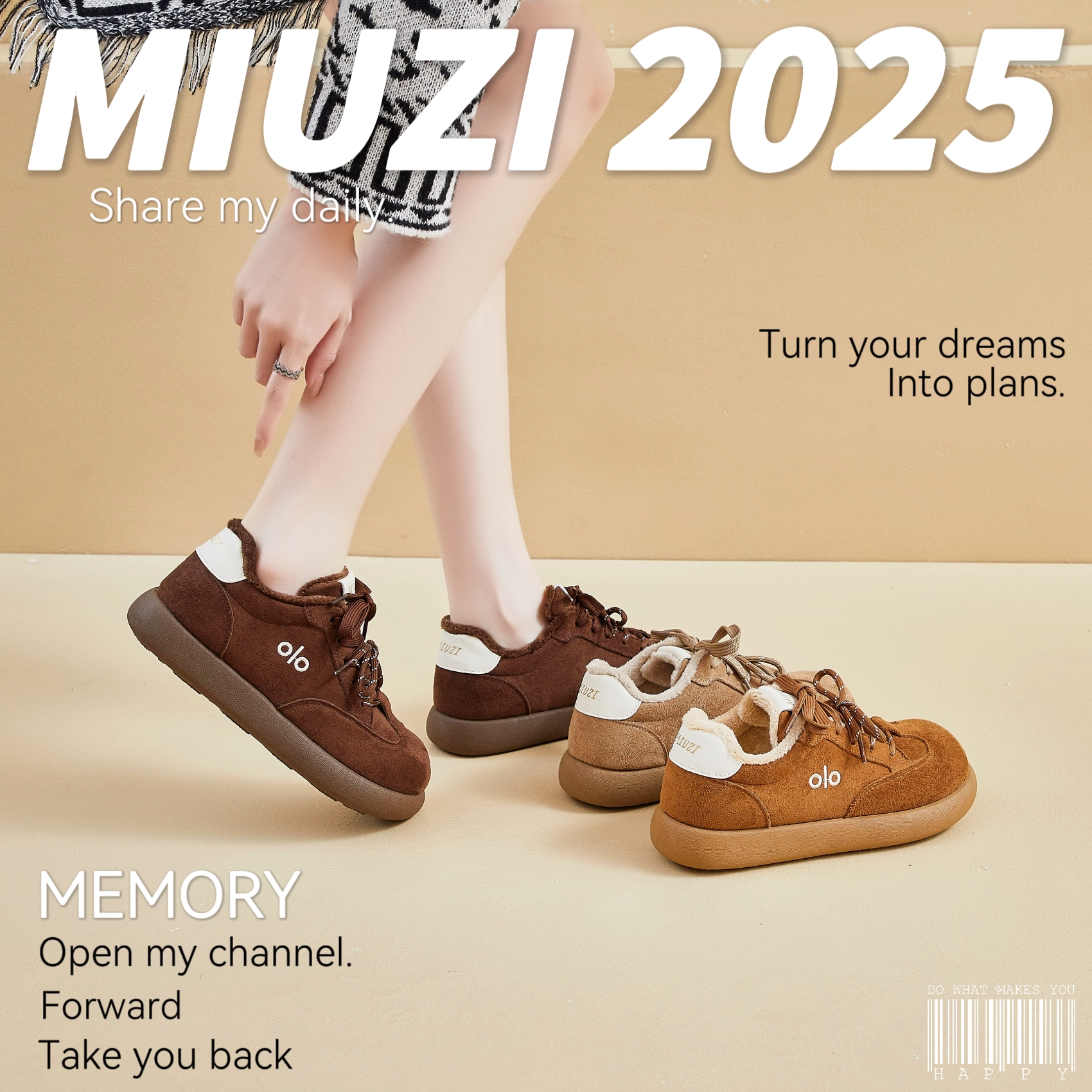 MIUZI谬姿 日系冬季加绒内增高勃肯鞋女潮全包保暖棉鞋复古休闲厚