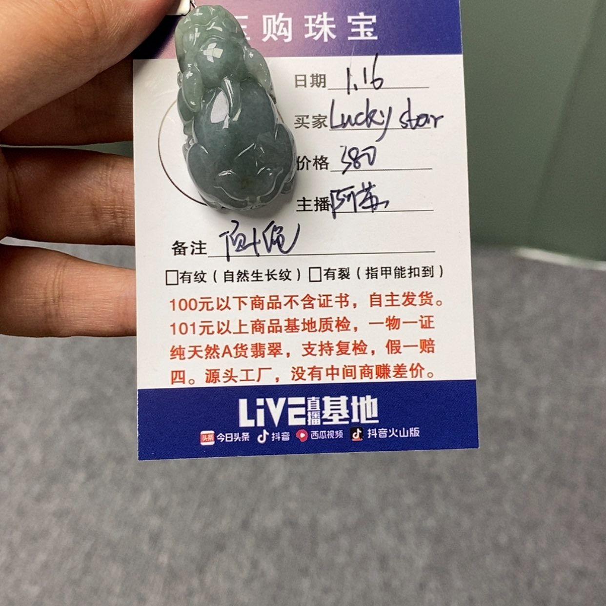 【闪购商品】翡翠颈饰未镶嵌L****r貔貅