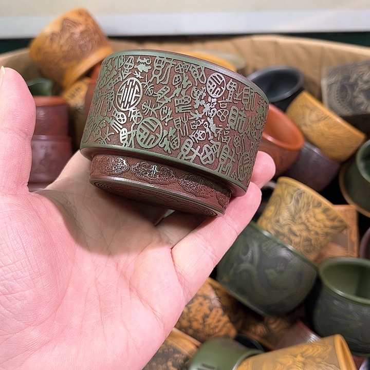 茶杯绿泥全手工紫砂主人杯