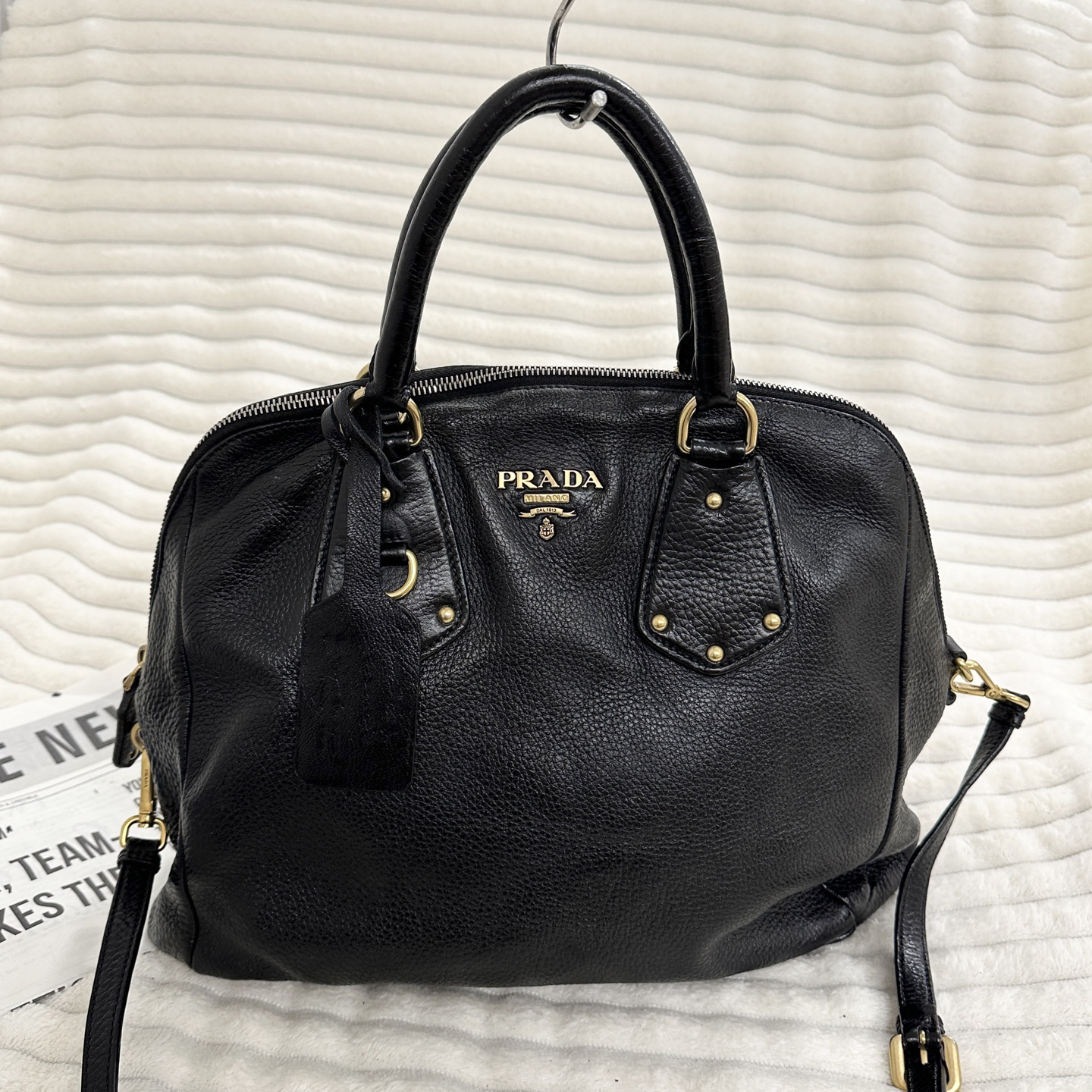 90新 Prada/普拉达 普拉达斜挎包黑金手提包护