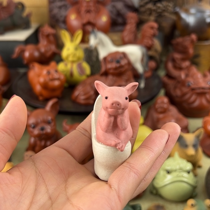 青***水紫砂茶宠紫砂香插猪