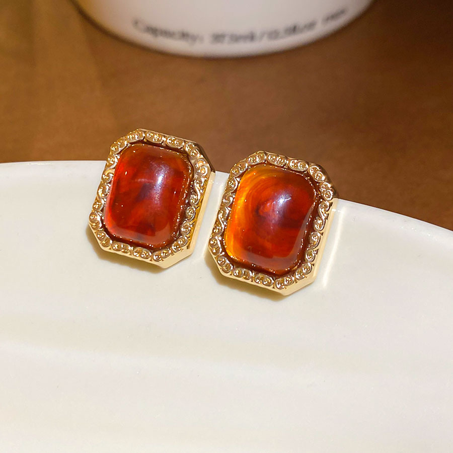 铜合金耳饰 HL124【TITI专属】法式美拉德咖色方形中古风耳钉