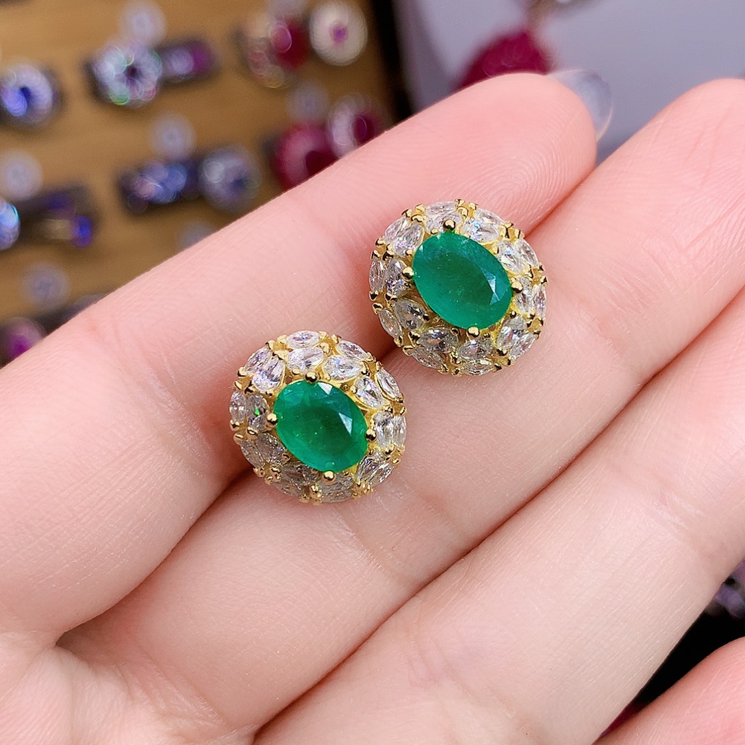 耳饰祖母绿银S925镶嵌