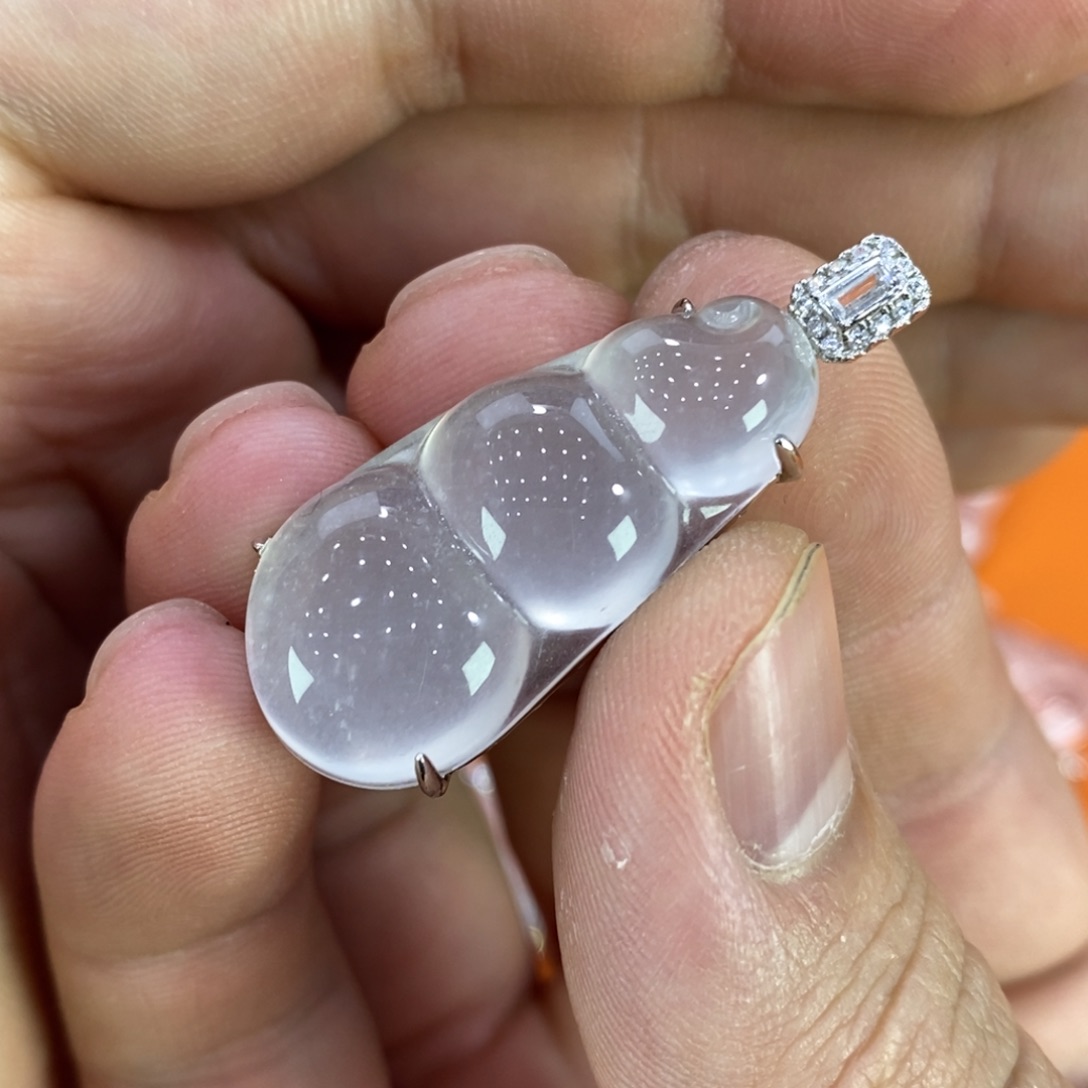 石英质玉吊坠银S925镀金镶嵌A*