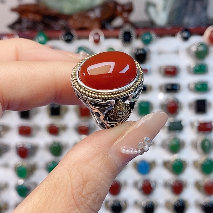 玛瑙/玉髓银S925镶嵌戒指