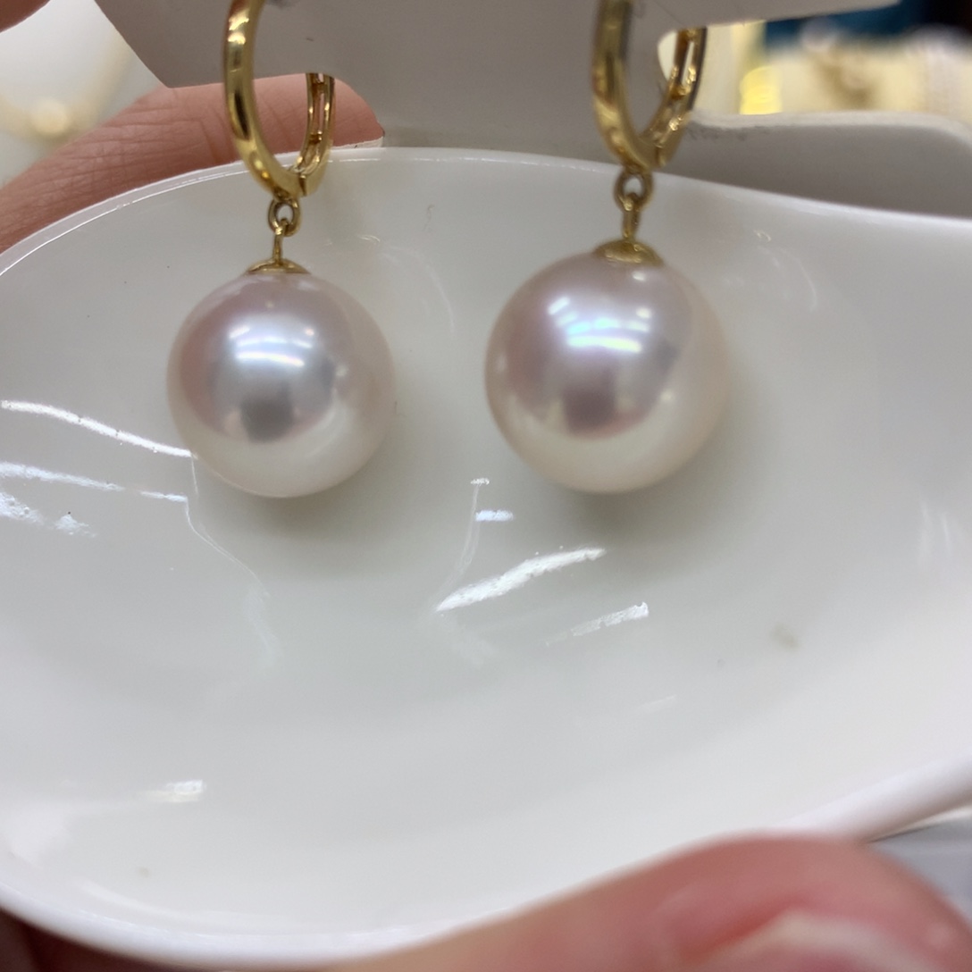 淡水珍珠耳饰18K金镶嵌11-12