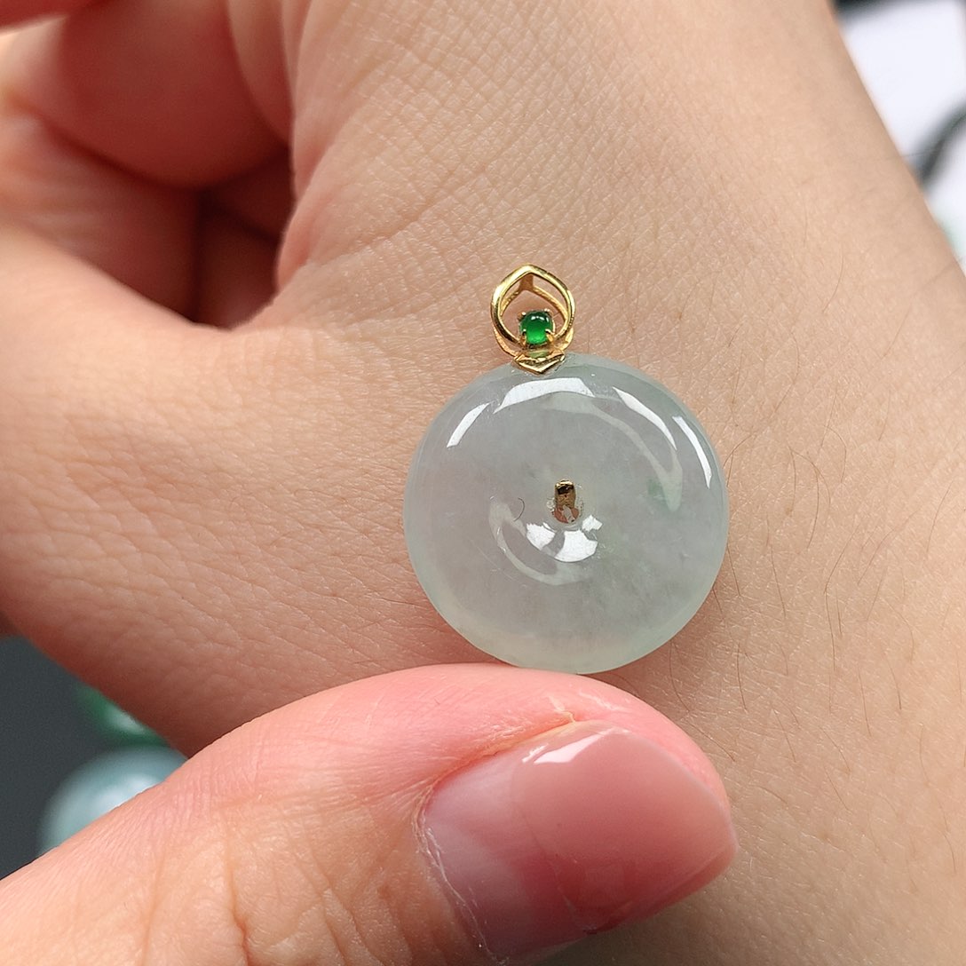 翡翠颈饰18K金镶嵌平安