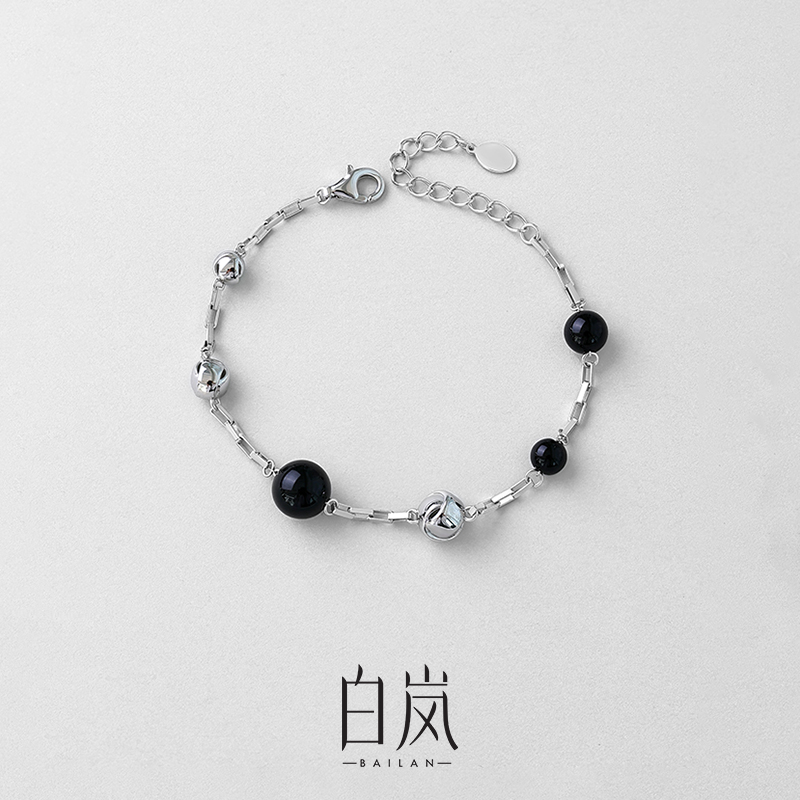 白岚黑玛瑙手链女2025年新款小众设计气质925银手串轻奢SL1882