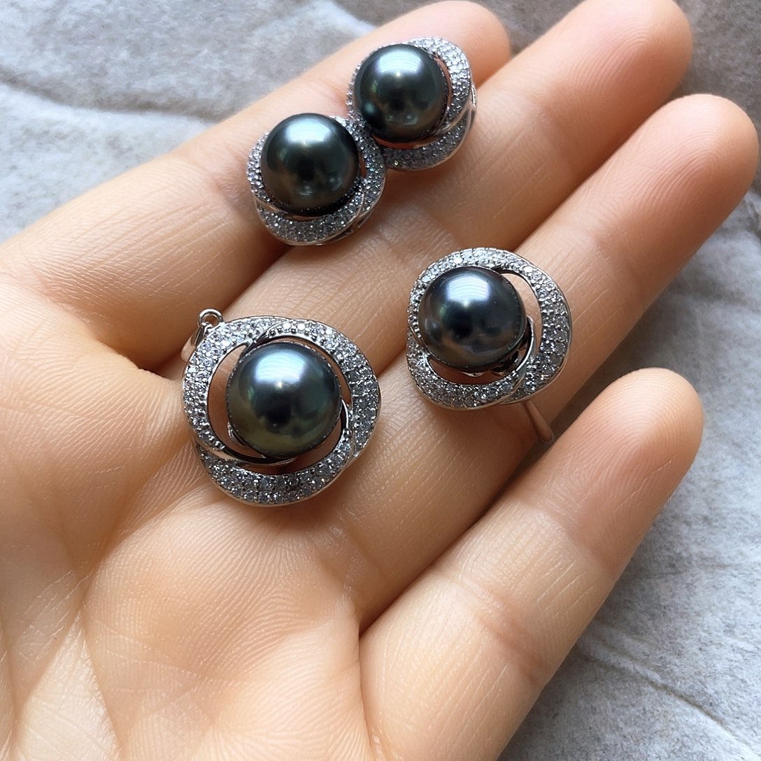 海水珍珠耳饰银S925镶嵌