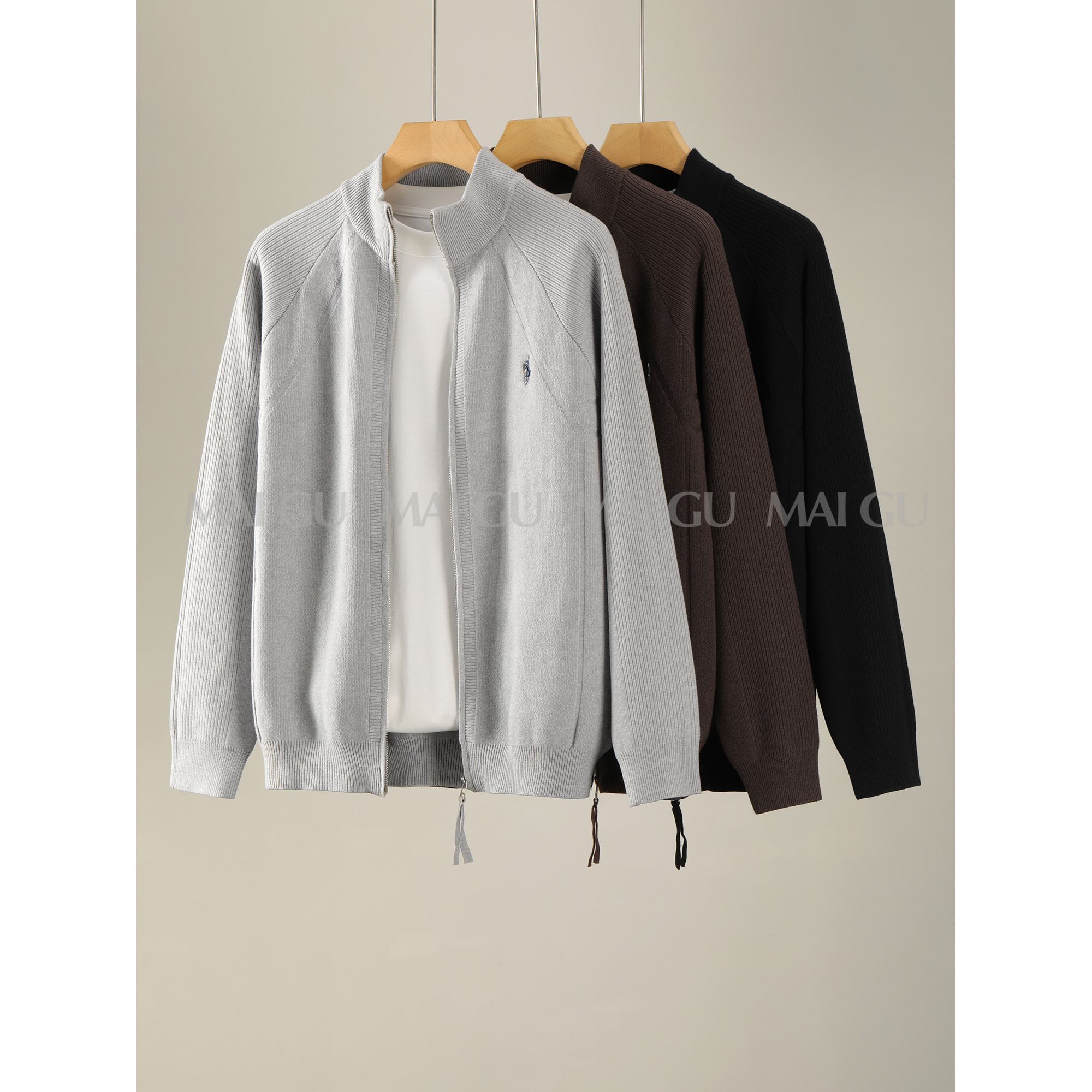 【柜柜裁缝】【老钱风坑条针织开衫】慵懒风刺绣高级立领外套毛衣