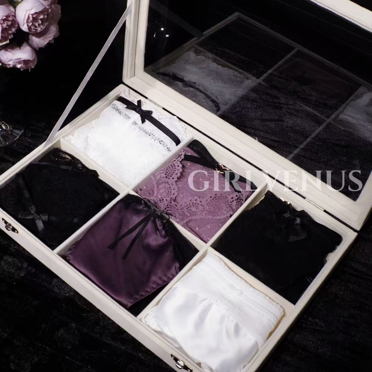 GIRLVENUS纯色三角裤性感风提臀时尚女士女三角内裤蕾丝礼盒装