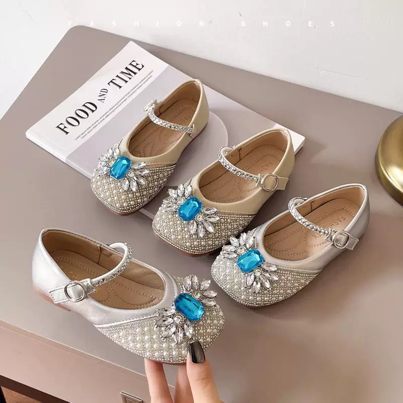 女童公主鞋2025新款春秋儿童皮鞋水晶女宝宝配礼服软底水钻314