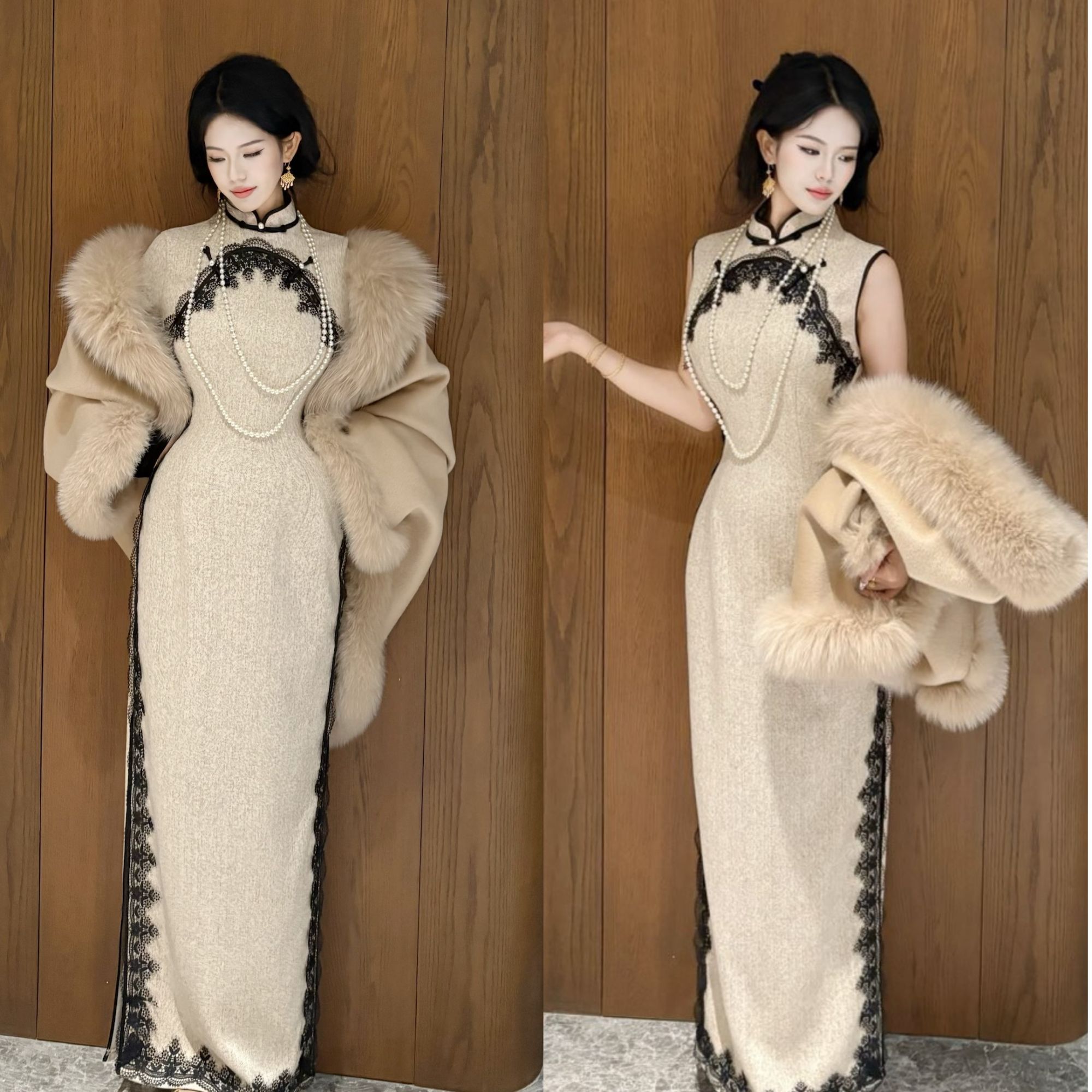 LHMknk1画报夫人原创自制旗袍厚款高级西装气质 宋氏美学米白色