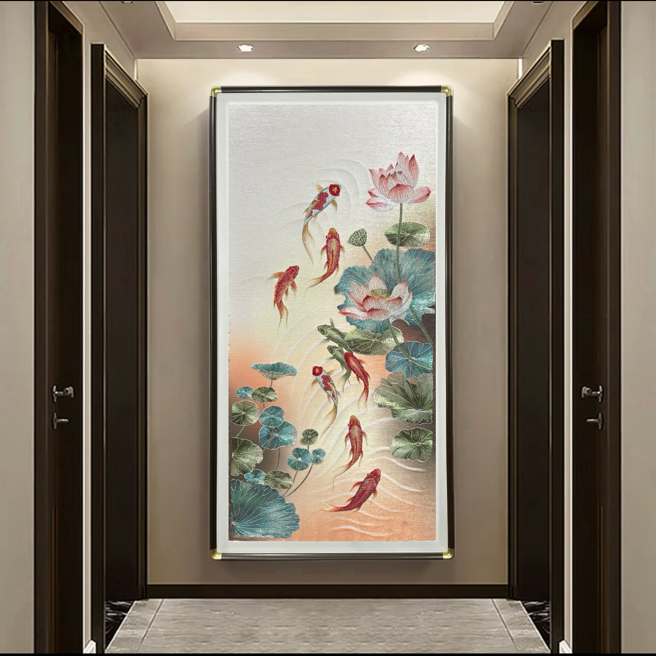 新中式荷花（九鱼图合集）织锦绣刺绣玄关走廊过道高端装饰挂画