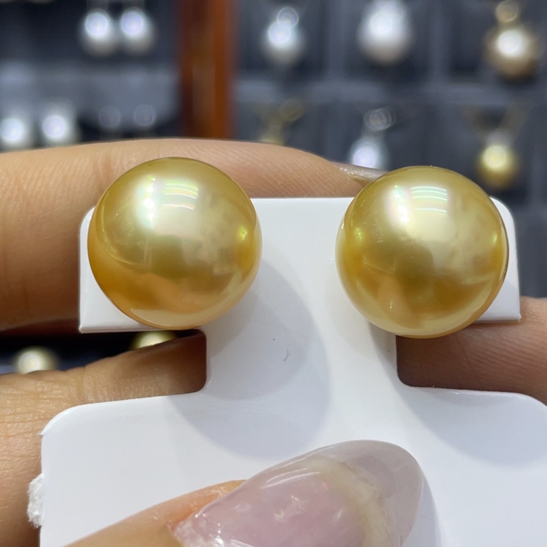 18K金镶嵌海水珍珠耳饰14.8mm 浓金