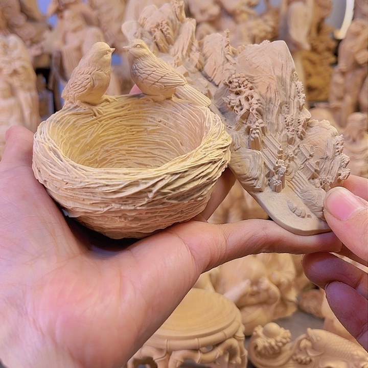 木楠**房小叶黄杨木鸟巢和山水