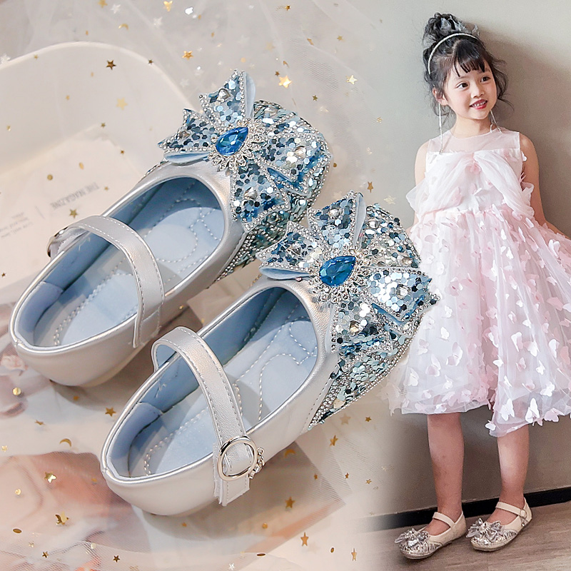 春秋儿童单鞋水钻爱莎公主风皮鞋软底女童鞋子童鞋洋气中大童生日