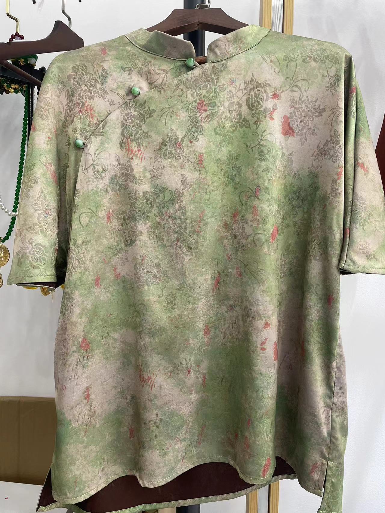 国风设计感气质显瘦提花短袖上衣女FY5051702