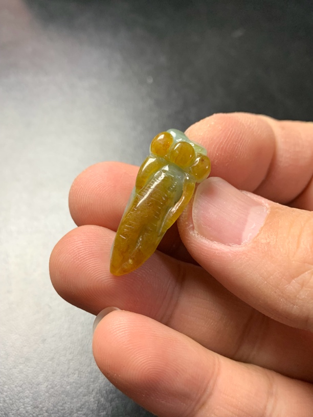 冰黄翡千年人参小精品人生如意缅甸天然翡翠A货现货