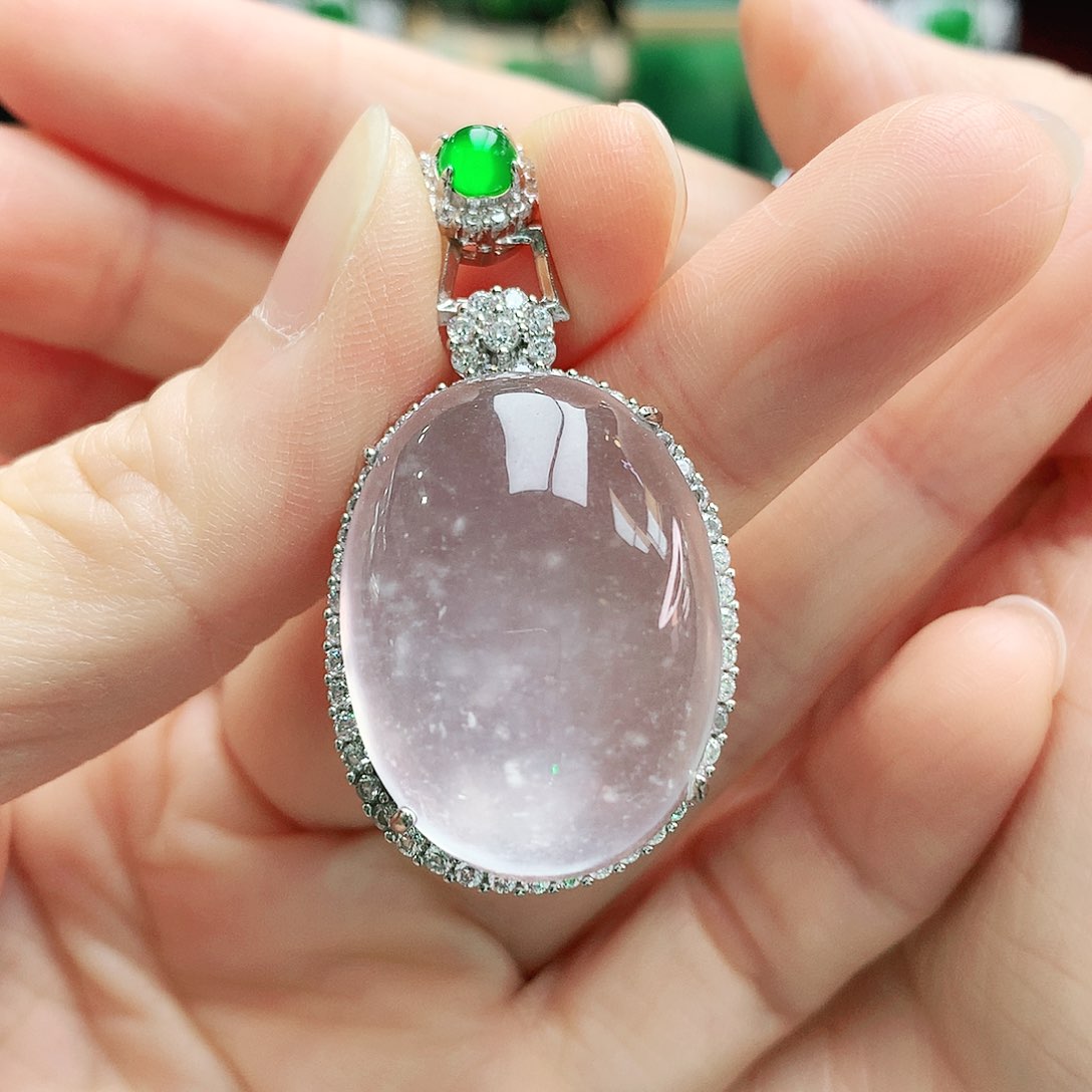 石英质玉银S925镶嵌吊坠