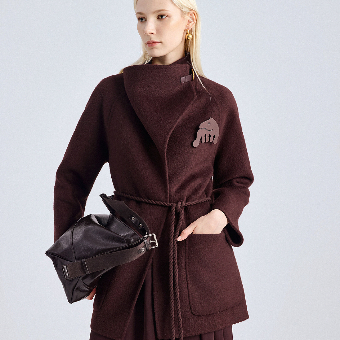 设计师品牌，冬季新款双面呢气质毛呢大衣