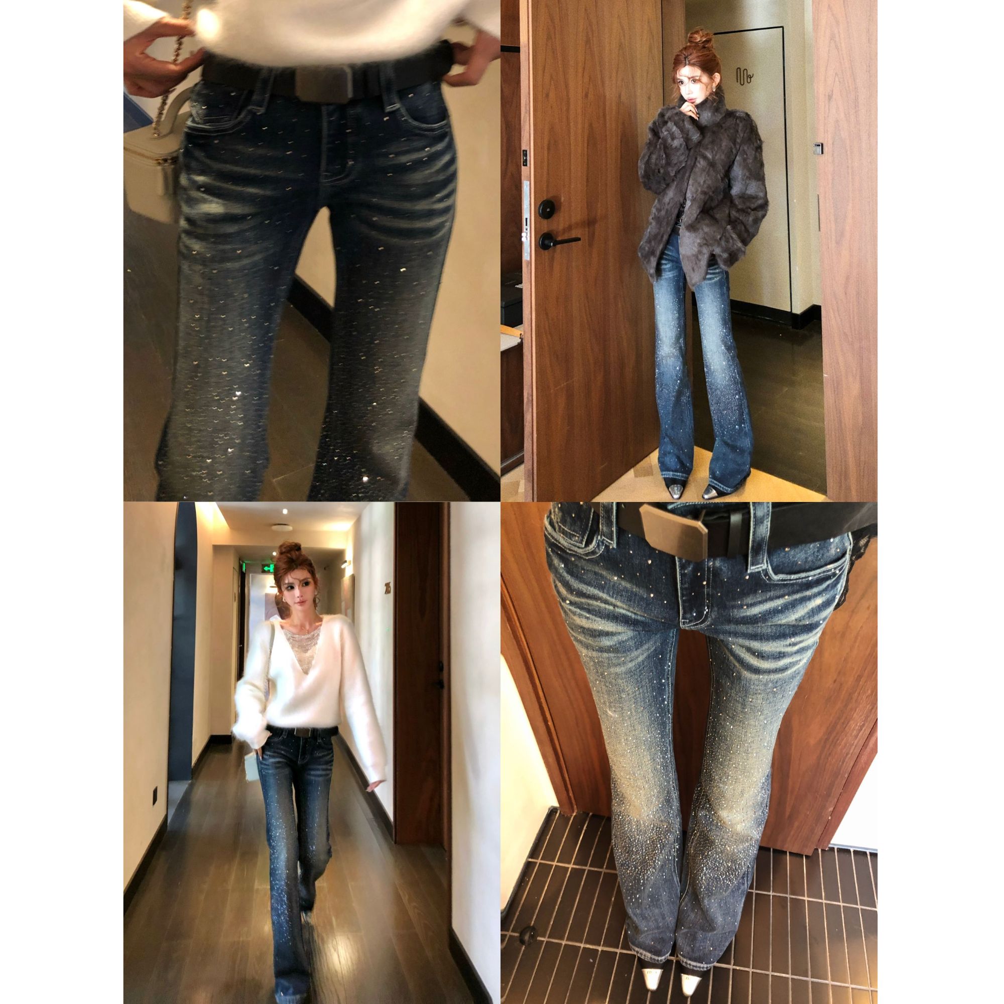 婉君Y【年度闪钻裤】带弹力抓毛显瘦爆闪中腰牛仔裤LWJ25D4K3910