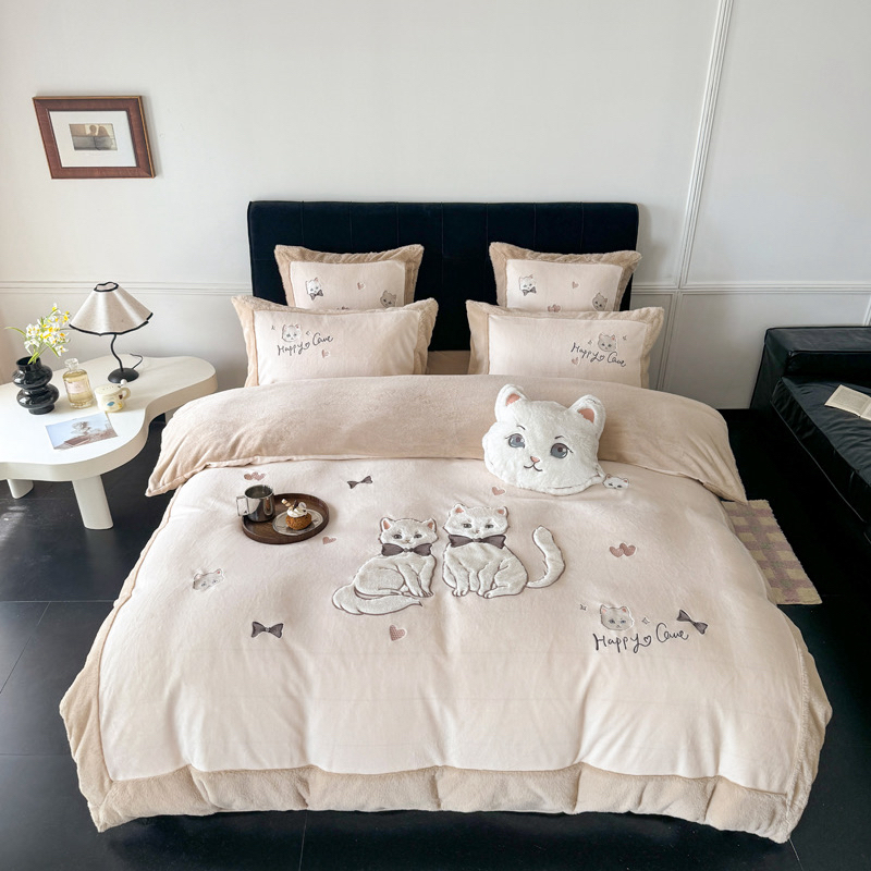 梦悦【 奶油猫 】加厚兔绒毛牛奶绒四件套三件套可爱风！