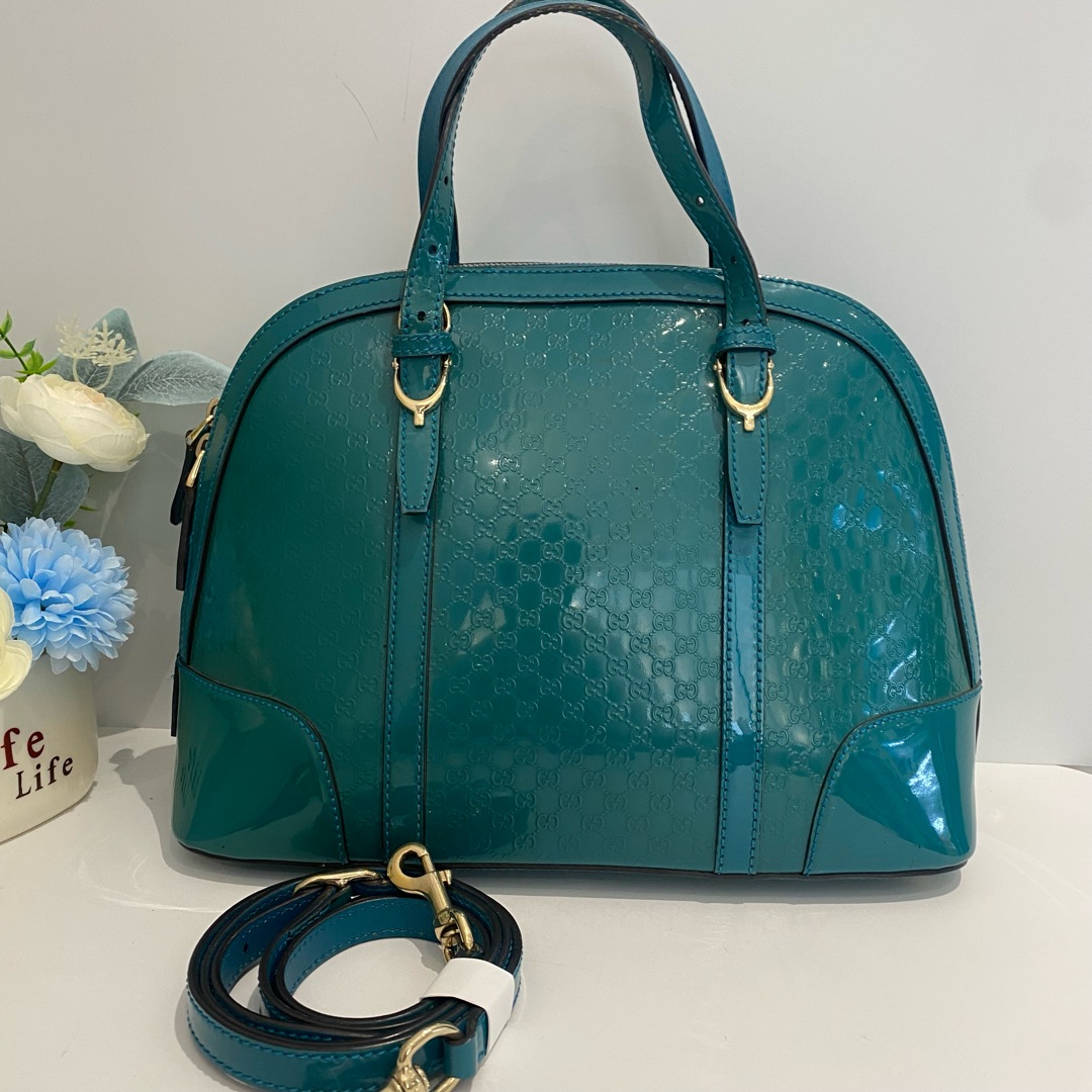 95新 GUCCI/古驰 青色贝壳包托特单肩包16358854