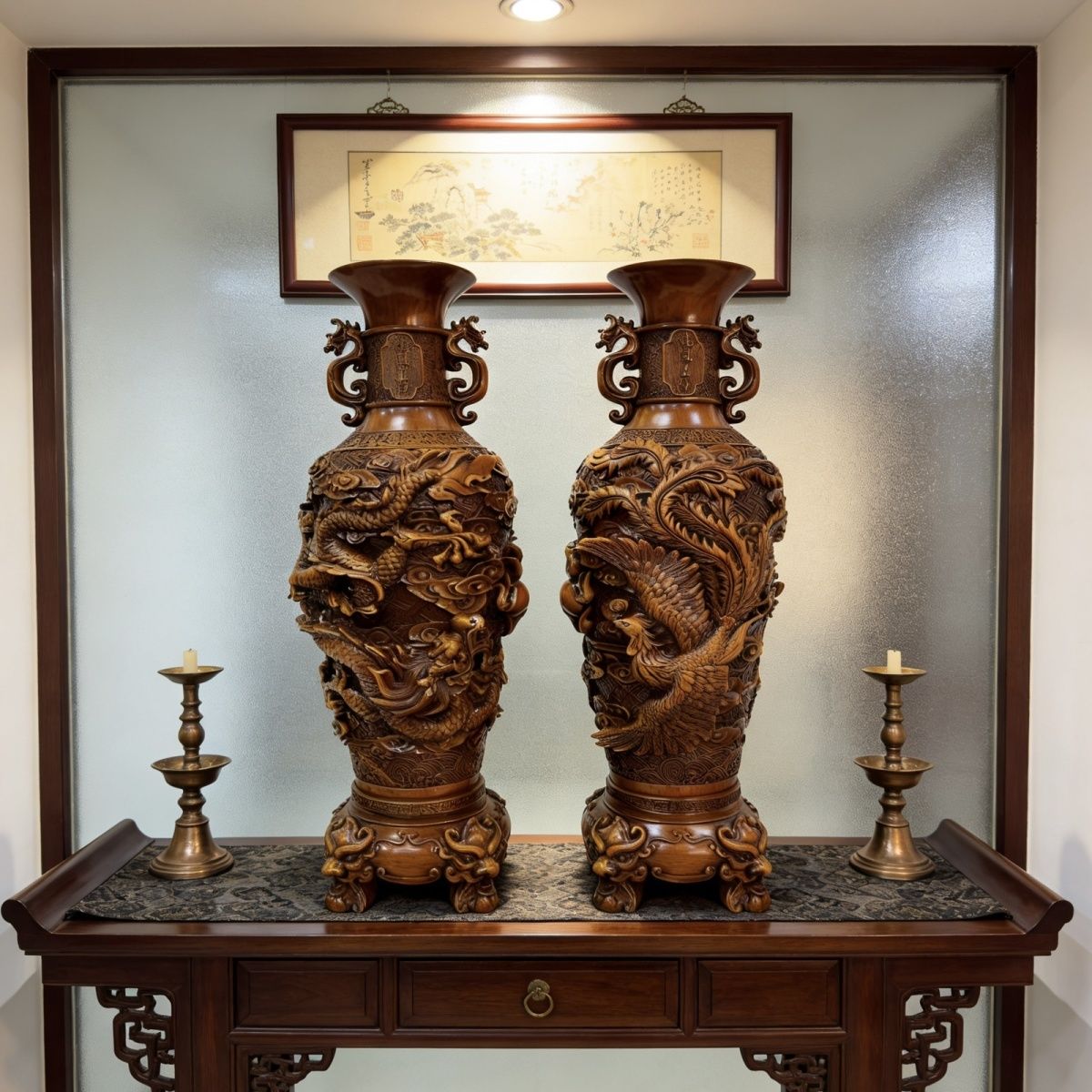 新中式龙凤呈祥花瓶家居办公室装饰开业乔迁实用摆件