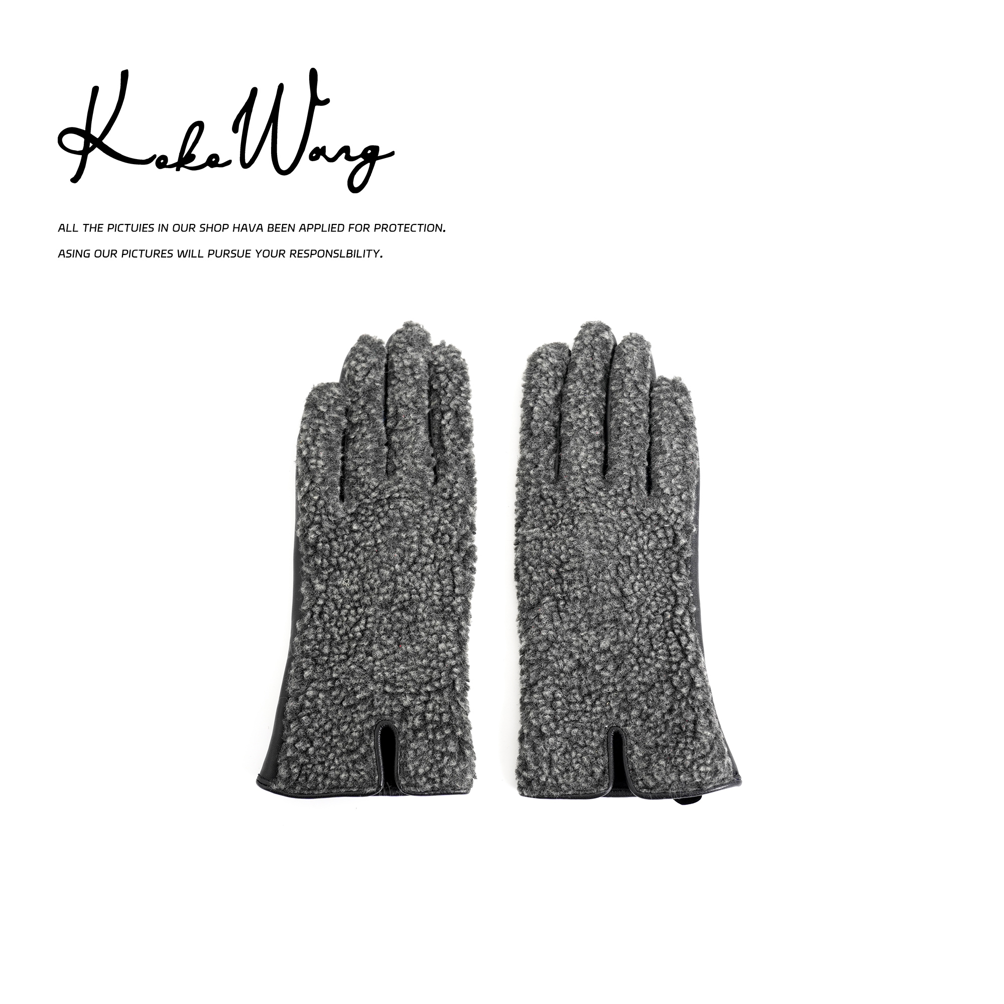 KOKO WANG 秋冬高级感撞色拼接进口羊皮百搭五指手套N7235I03S14