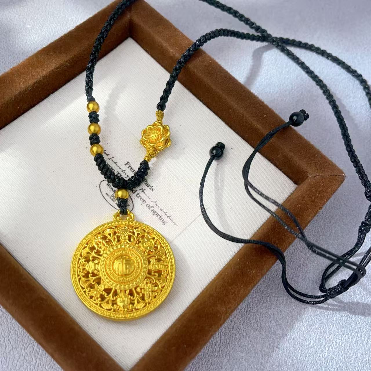 铜合金吊坠 八宝罗盘吊坠小号项链古法吊坠编绳福牌毛衣项链