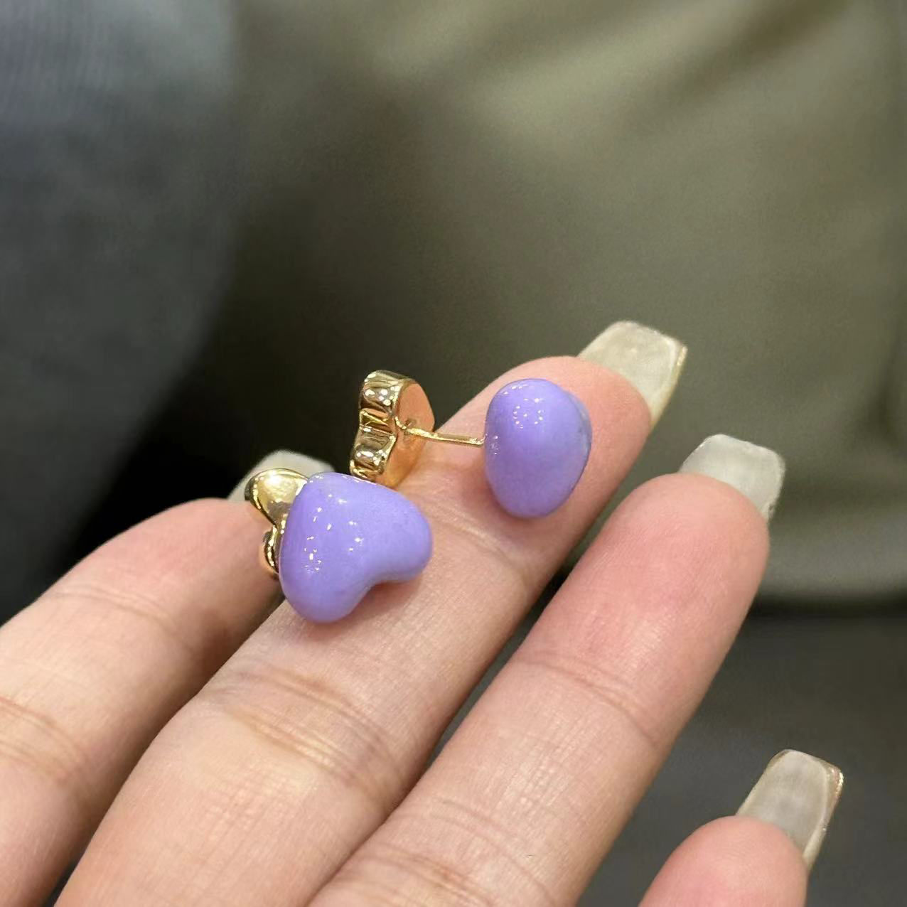 铜合金耳饰 紫色立体爱心凯凯耳饰-4146