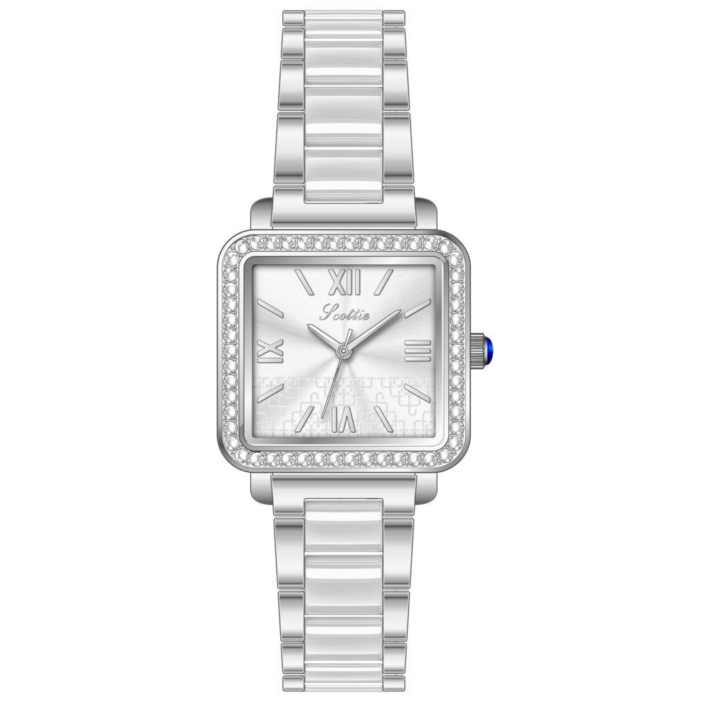 简约时尚陶瓷表带石英女款防水腕表