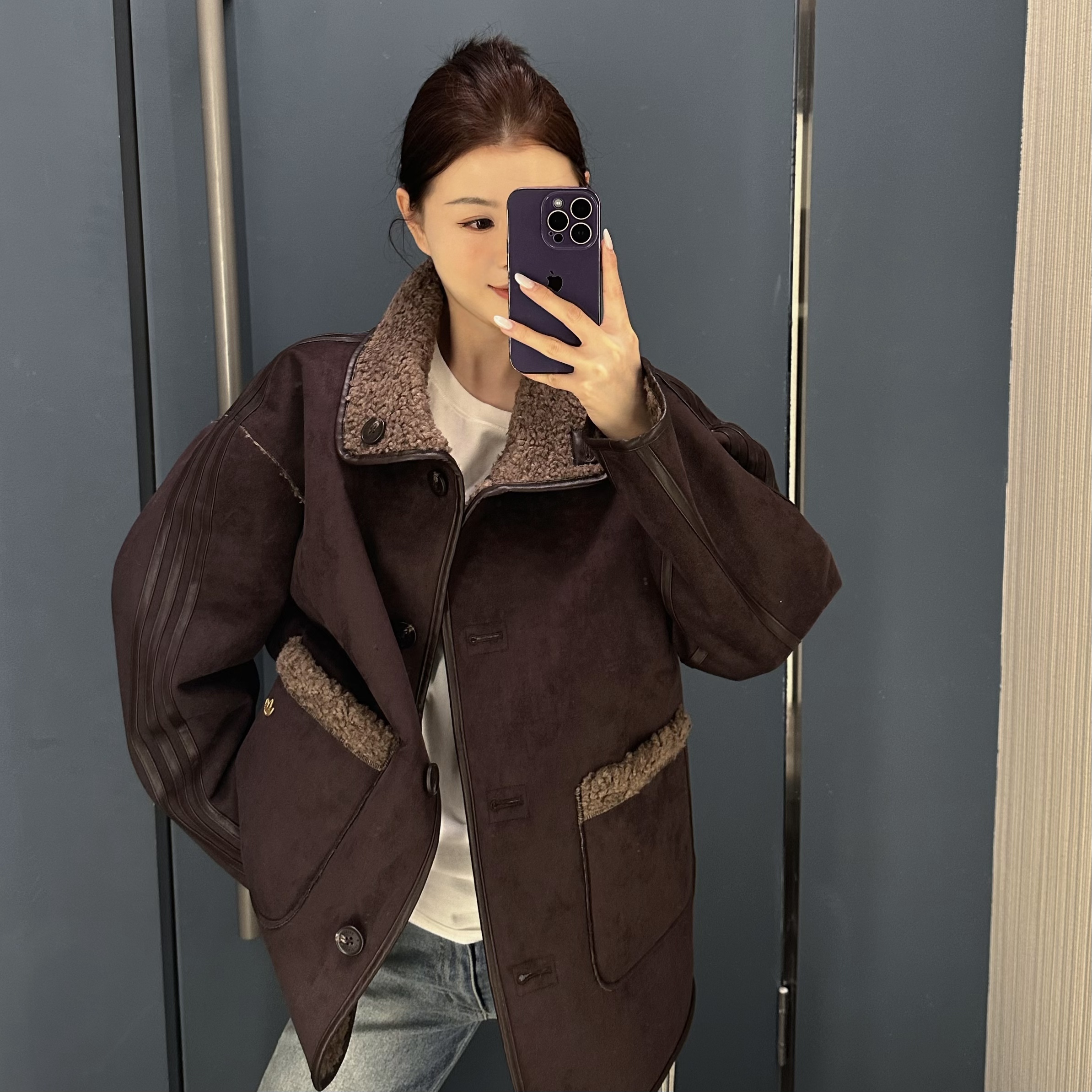 Adidas CRAFTED JACKET新年款双面穿仿羊羔绒运动外套 KT3146 单2
