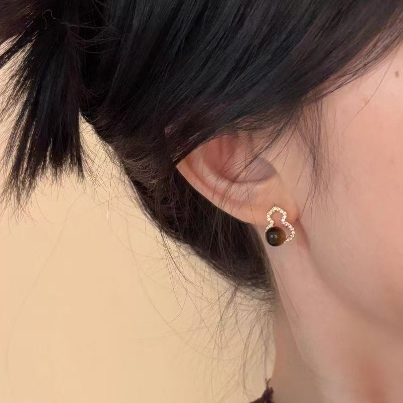 钛钢石英石耳饰 福禄镂空葫芦耳钉小众设计款