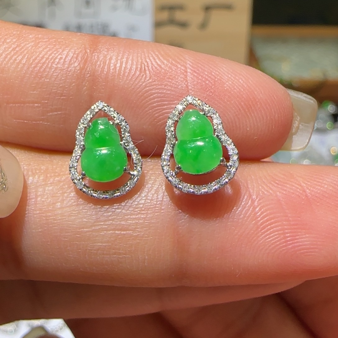 【闪购商品】翡翠耳饰18K金镶嵌天然